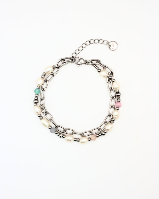 Armband met parels en gekleurde kraaltjes