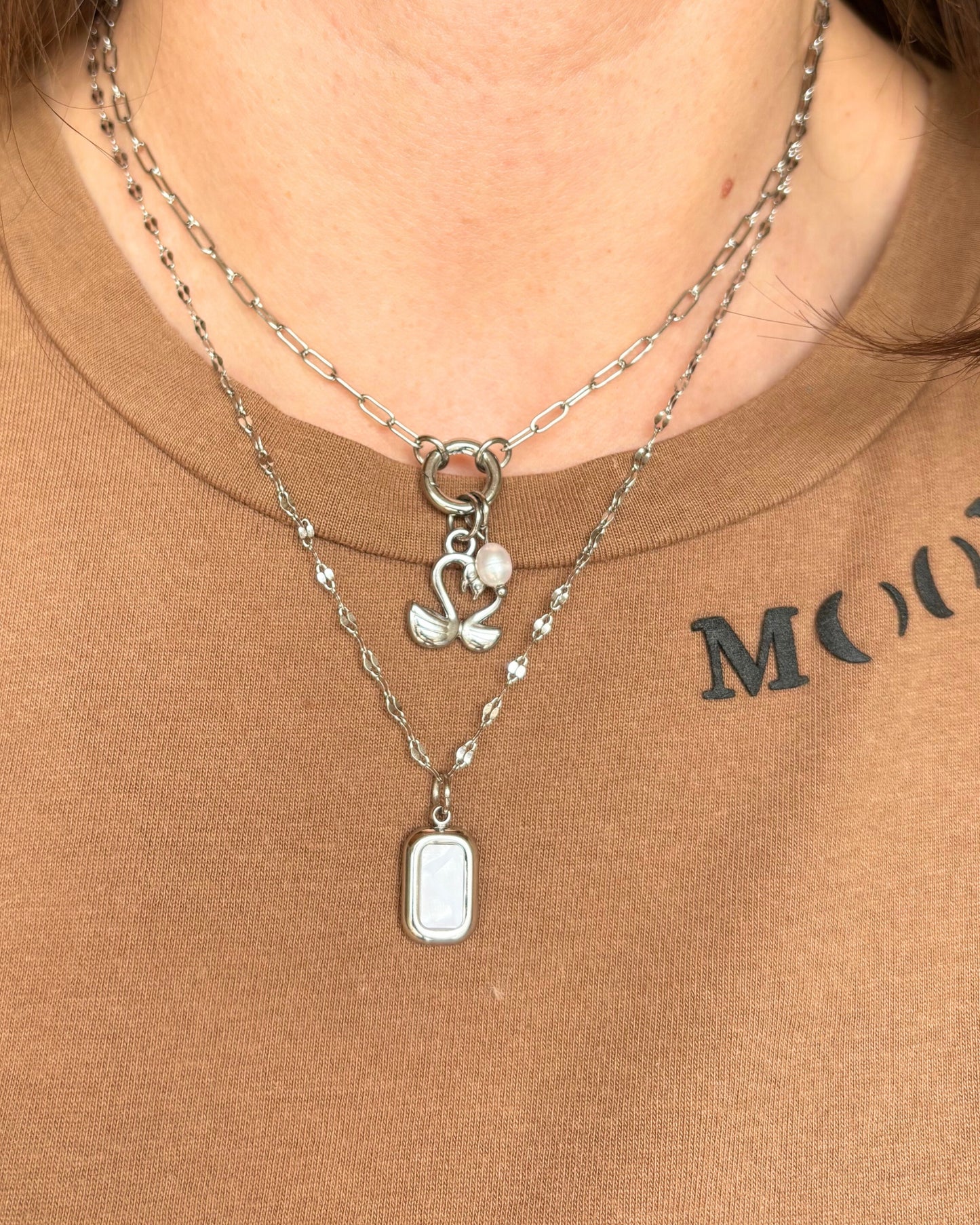 Bedel ketting/ armband - ovaal met parelmoer