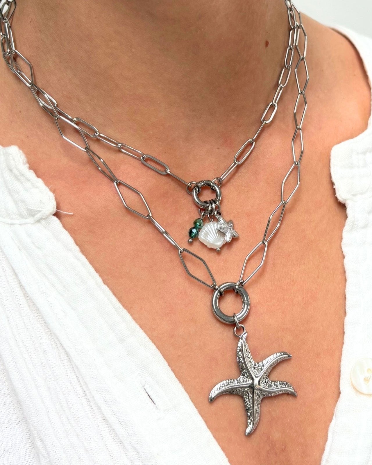 Bedel ketting / armband - witte schelp