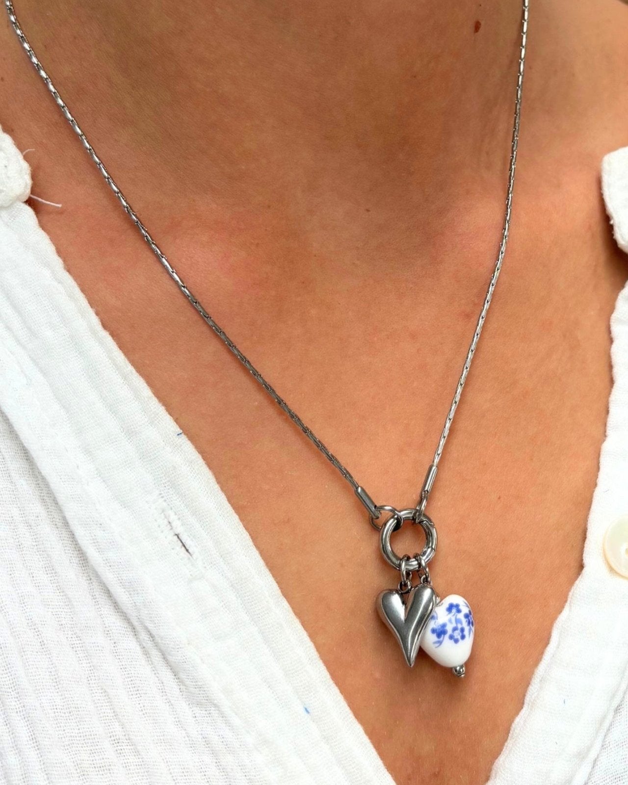 Bedel ketting / armband - delfts blauw hart