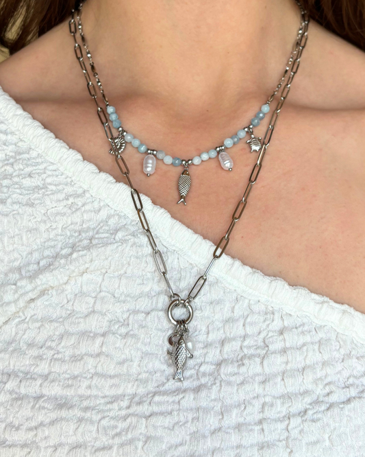 Blauwe bedelketting met zeedieren
