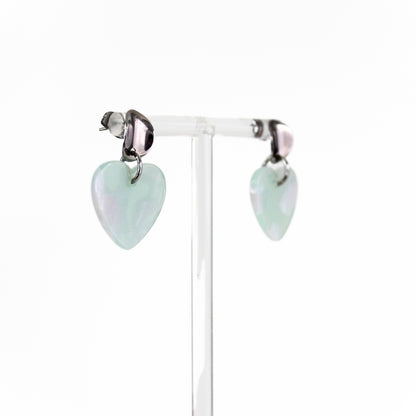 Blauwe kleine hartjes oorbellen met ronde knop