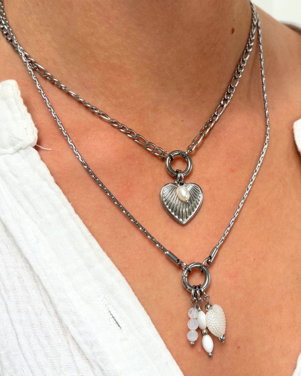 Bedel ketting / armband - bol hart met stralen